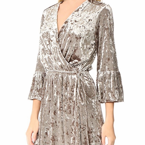 L’AGENCE | Crushed Velvet Riley Mink Wrap Dress Quarter Bell Sleeve Mini Dress - Picture 6 of 15